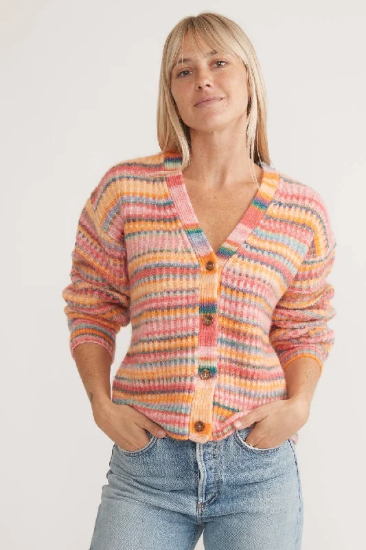 Marine Layer Robin Dream Yarn Crop Cardigan in Warm Stripe