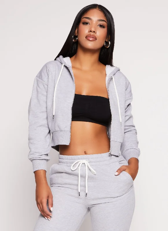 Zip Front Cropped Hooded Sweatshirt