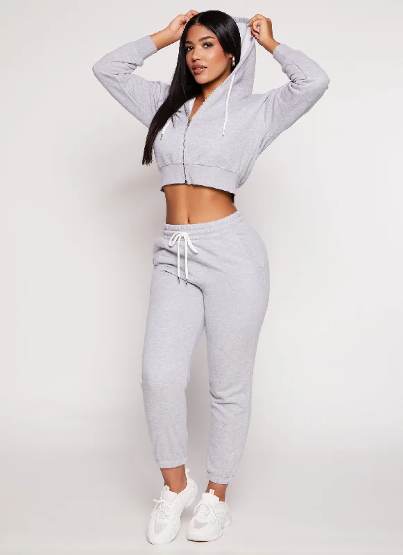 Zip Front Cropped Hooded Sweatshirt