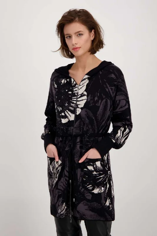 Jacket Knit Coat Flower in Black Pattern 806356MNR by Monari - OUTLET SALE