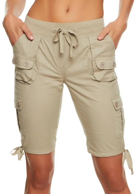 Tie Hem Bermuda Cargo Pocket Shorts