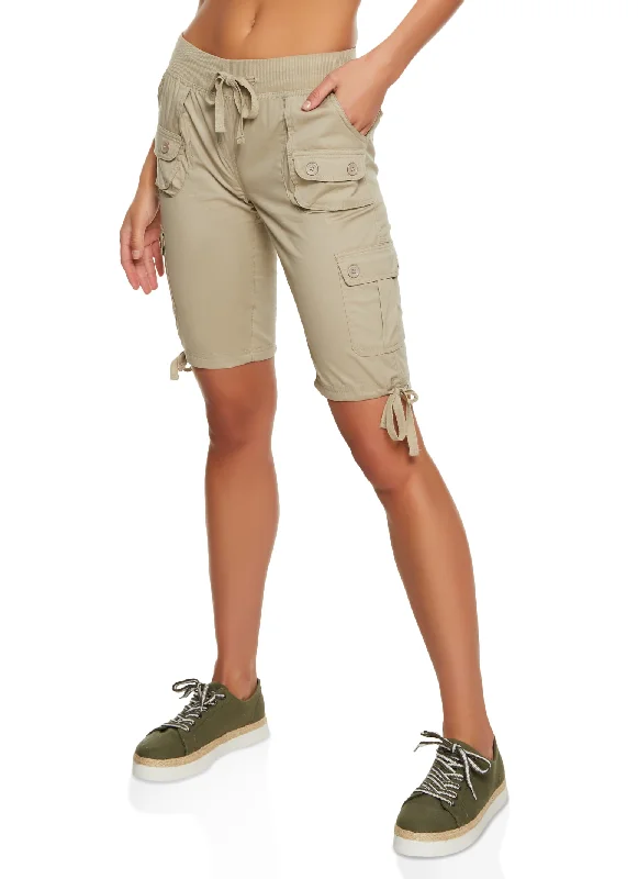 Tie Hem Bermuda Cargo Pocket Shorts