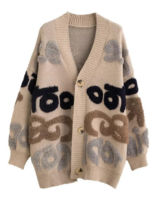 Letter thickened cardigan big sweater