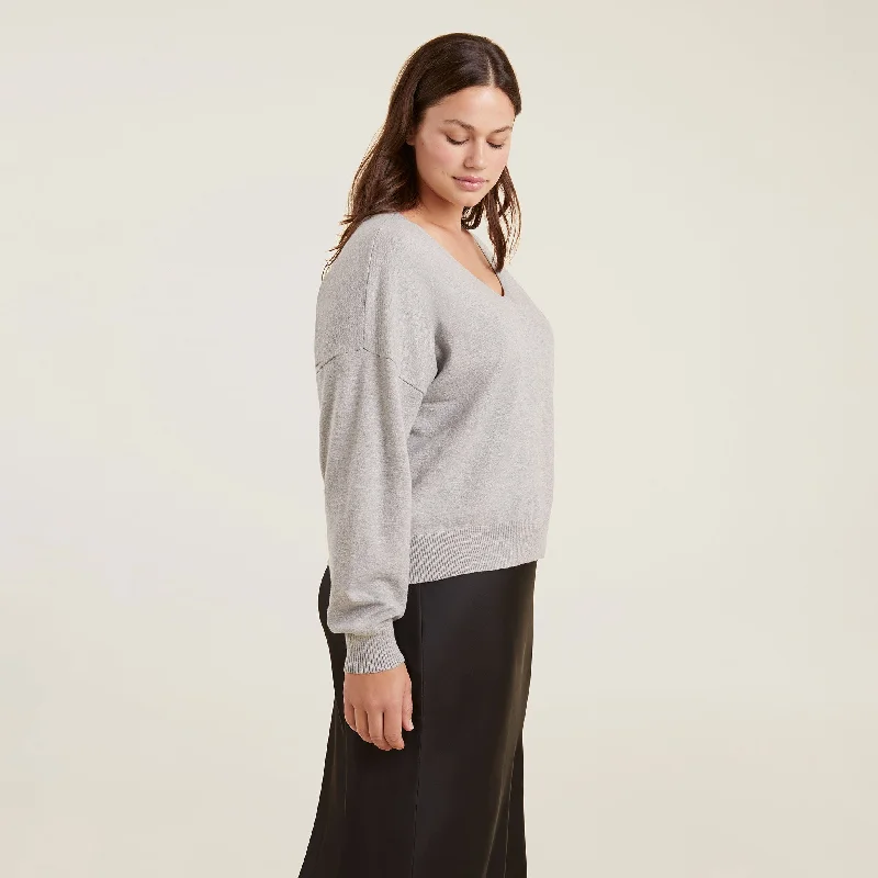 Luxe Knit V-Neck Sweater | Heather Grey