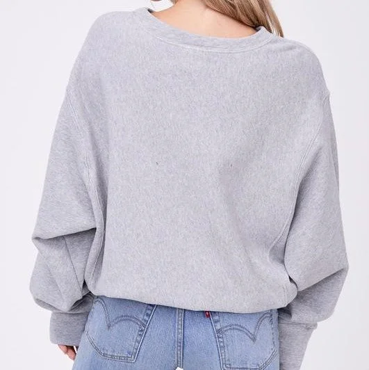 Round Neck & Side Rib Sweat Shirt (Grey)