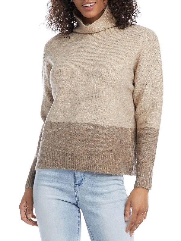 Womens Colorblock Pullover Turtleneck Sweater