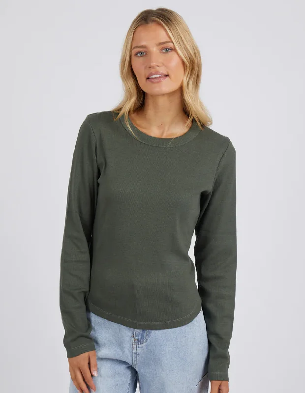 FOXWOOD SCOOP LONG SLEEVE RIB TEE KHAKI