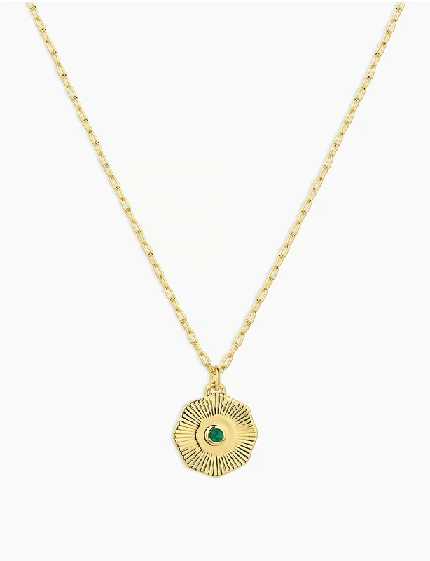 Power Birthstone Coin Necklace (May), Gold/Green Agate