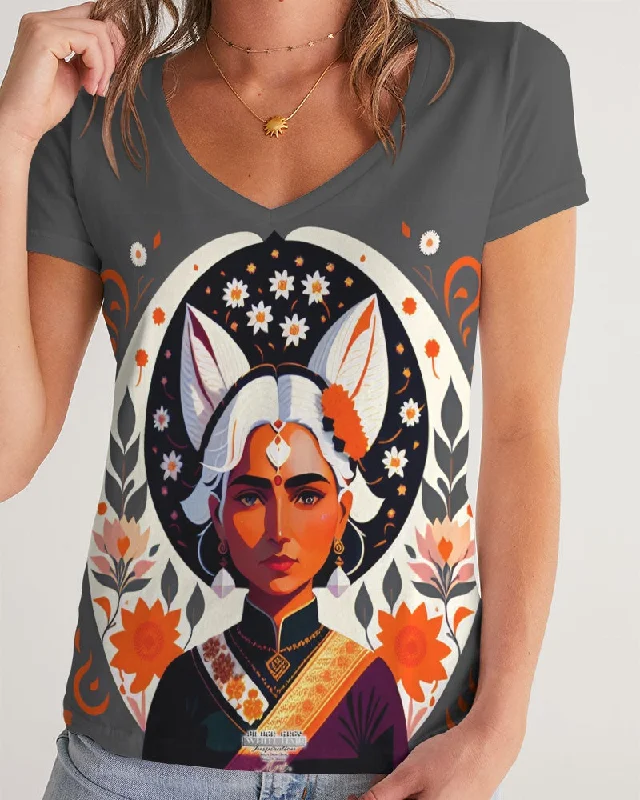 Indian Silver fox Women's V-Neck Tee