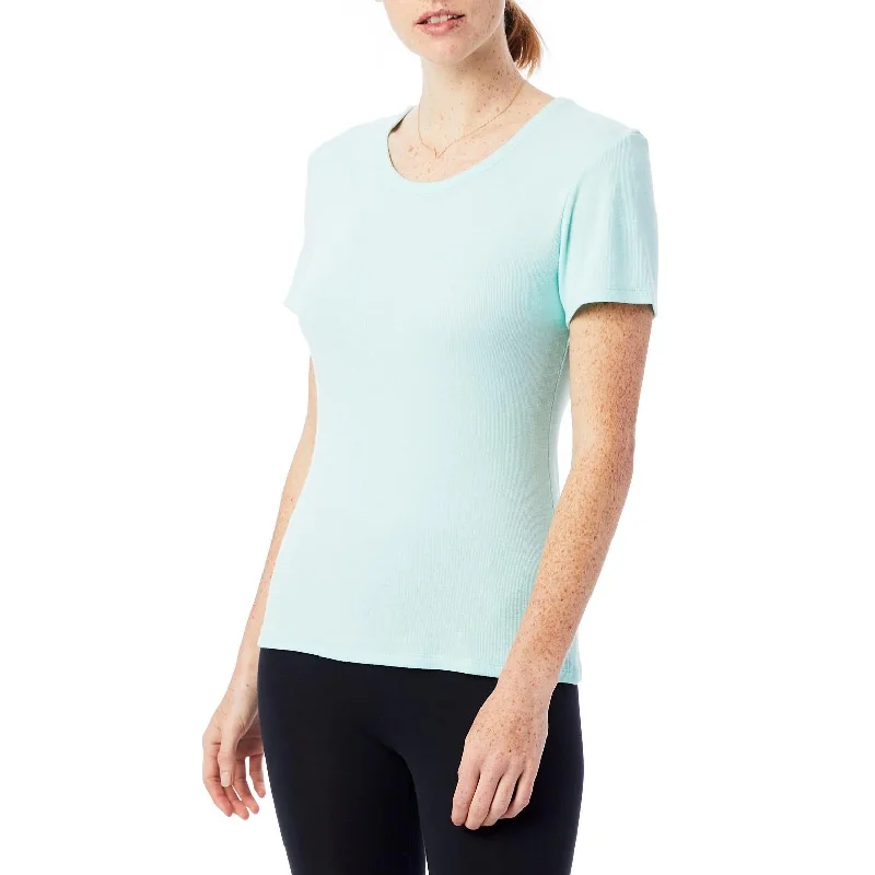 Mia Slinky Rib Crew T-Shirt (Light Aqua)