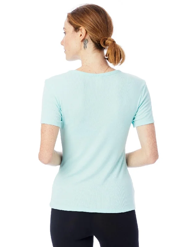 Mia Slinky Rib Crew T-Shirt (Light Aqua)