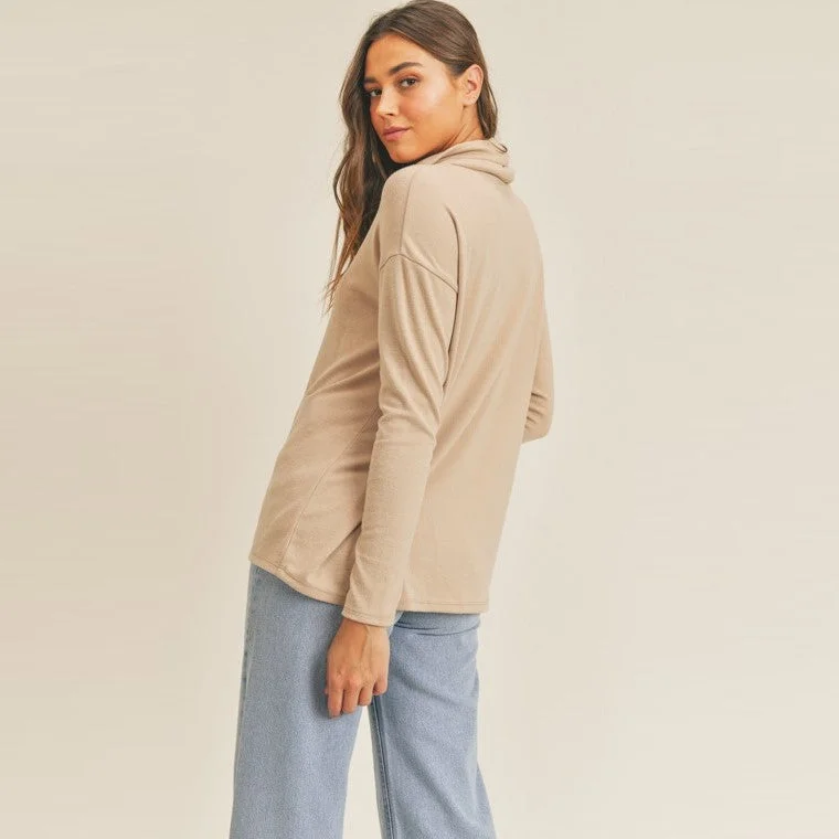 Mock Long Sleeve Top (Taupe)