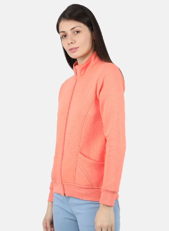 Women Orange Solid Sweatshirt