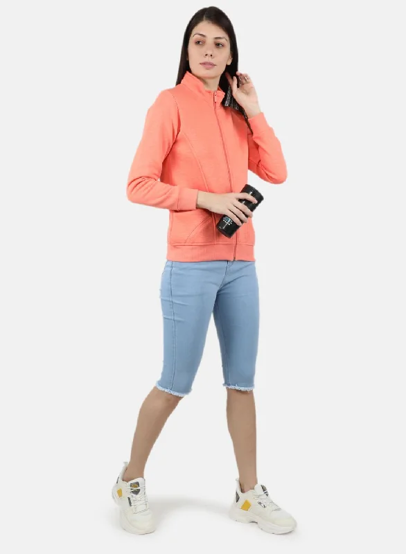 Women Orange Solid Sweatshirt