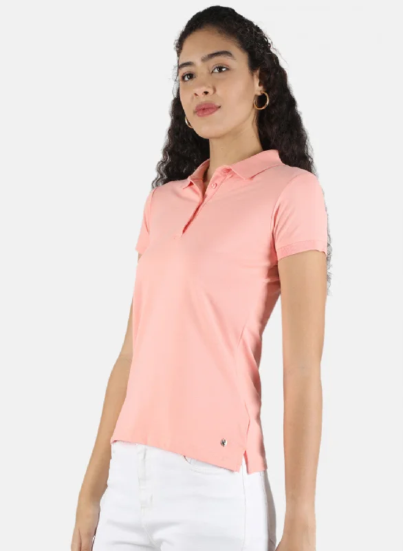 Women Peach Plain T-Shirt