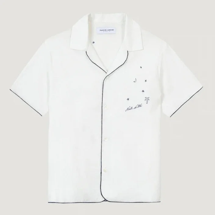 ""Nuit D Été"" Souchier Canvas Linen Cotton Shirt (Linen Off White)