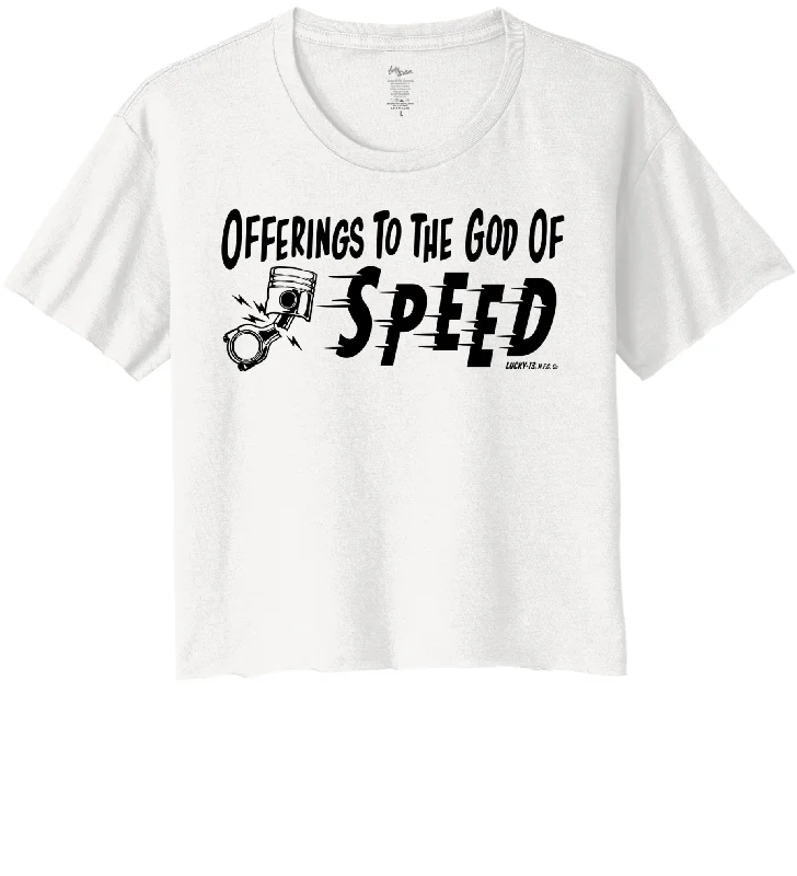 OFFERINGS TO THE GOD OF SPEED Women's Crop Top Tee - WHITE