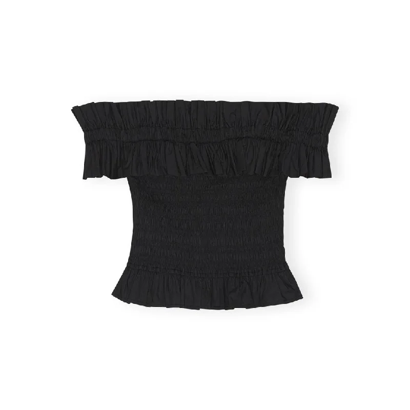 Poplin Off-Shoulder Smock Top (Black)