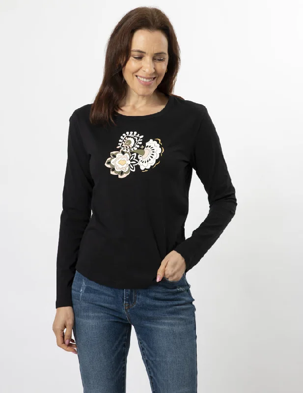 Stella & Gemma Long Sleeve T-Shirt - Black Folk Floral