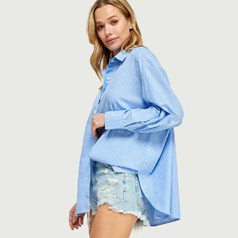 Striped Long Sleeve Shirt (Blue + White)