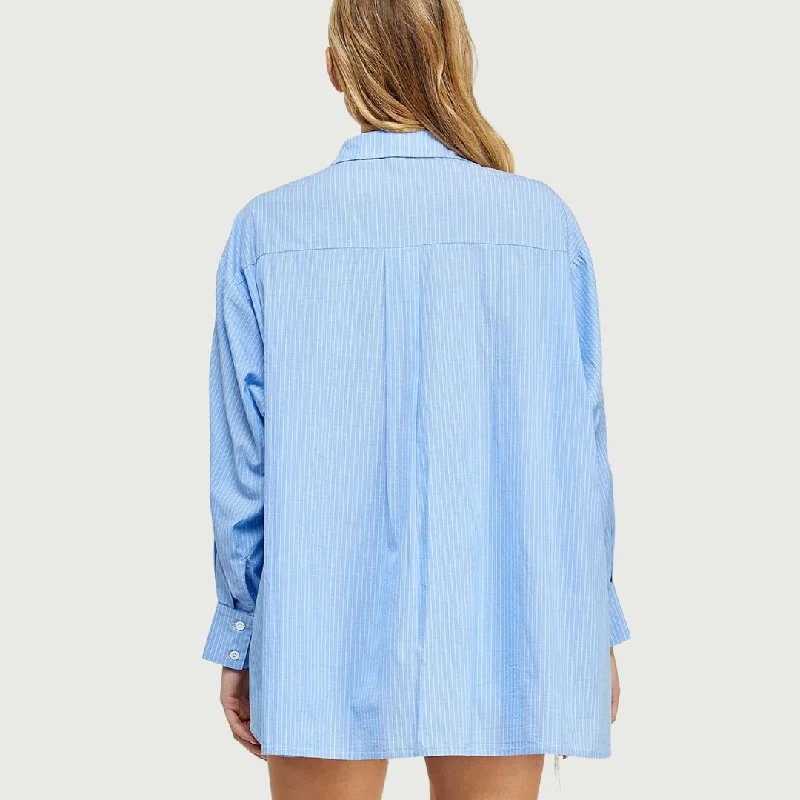 Striped Long Sleeve Shirt (Blue + White)