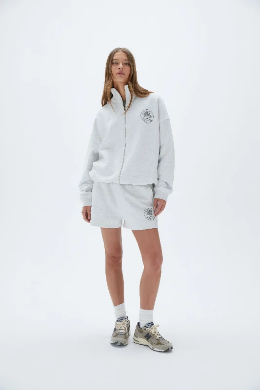 Vacation Oversized Funnel Full Zip Sweatshirt - Light Grey Melange