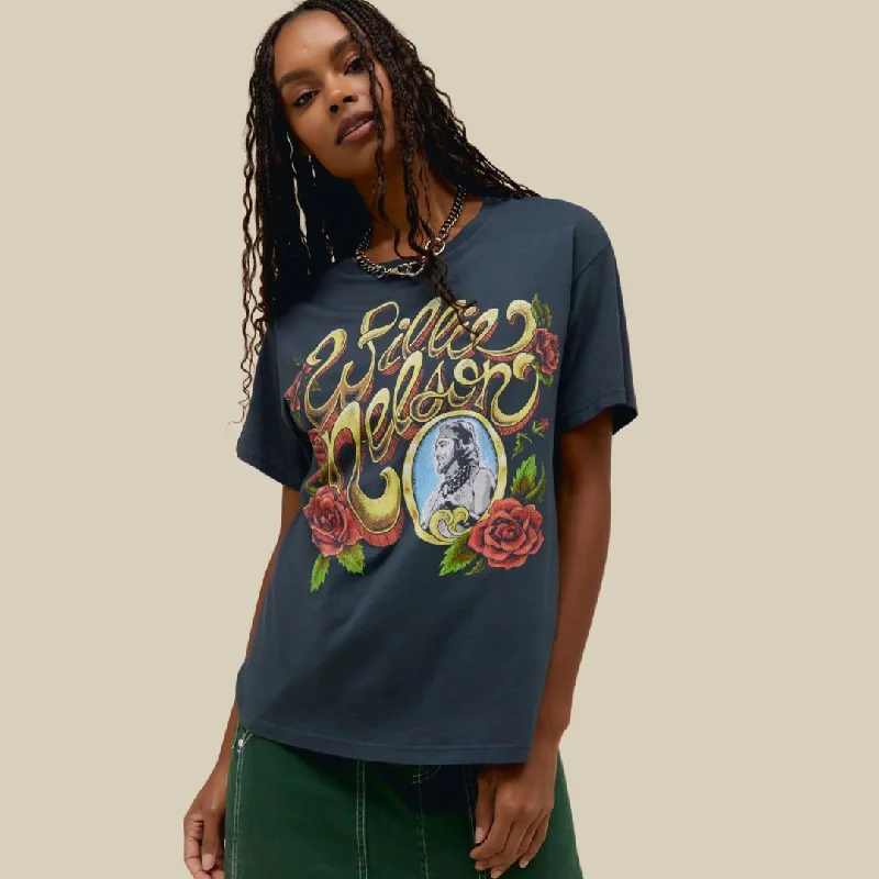 Willie Nelson Rose Frame Boyfriend Tee (Vintage Black)