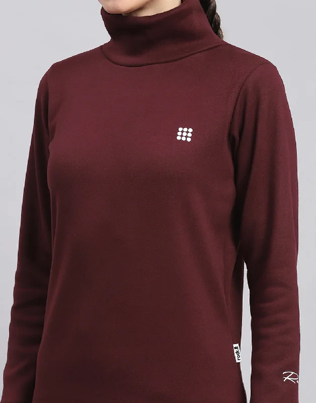 Women Maroon Solid T Neck Full Sleeve Sweatshirt