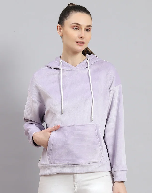 Women Purple Solid Hooded Full Sleeve Sweatshirt