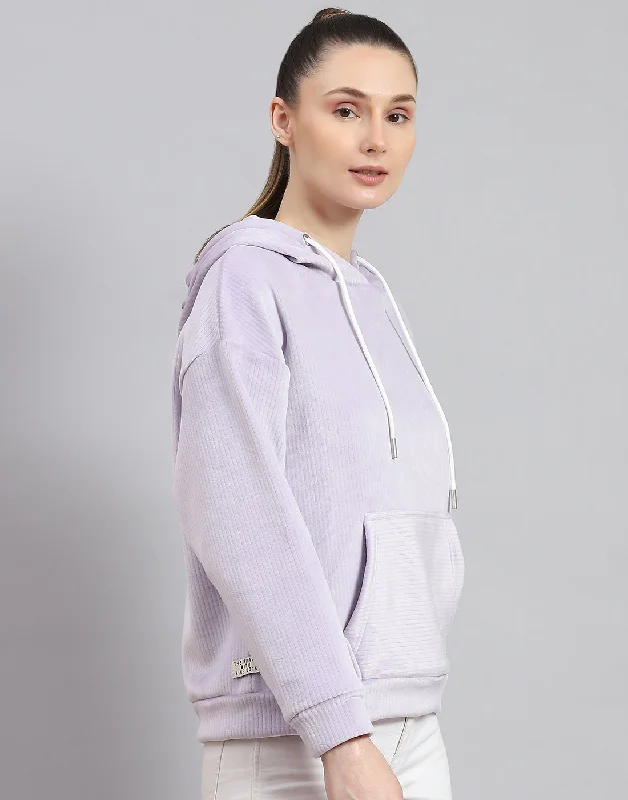 Women Purple Solid Hooded Full Sleeve Sweatshirt