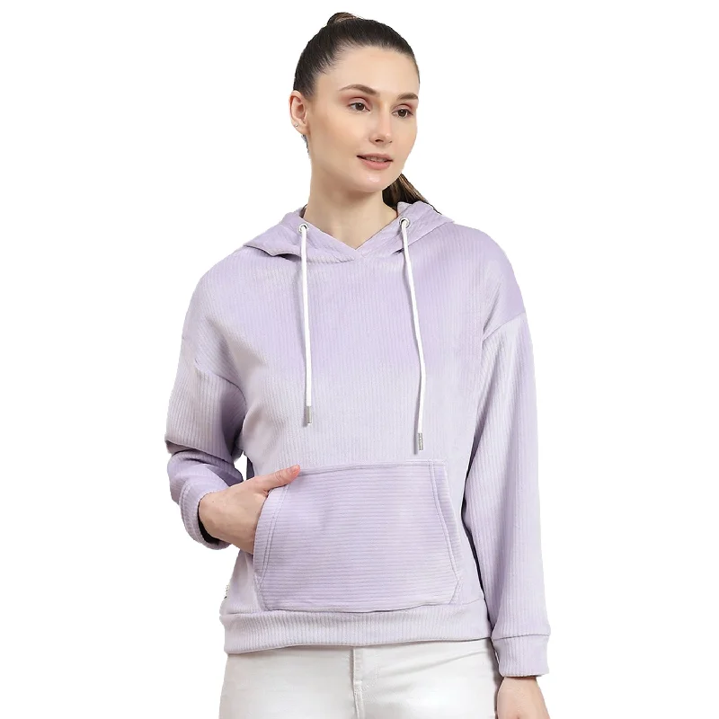 Women Purple Solid Hooded Full Sleeve Sweatshirt